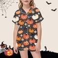 thumbnail image 2 of Shadoumai Satin Halloween Pajamas for Button Down Pjs Pumpkin Print Short Sleeve Family Easter Outfits Matching Sets Comfy Home Outfit Set 2 Piece Satin Pajama Sets, 2 of 4