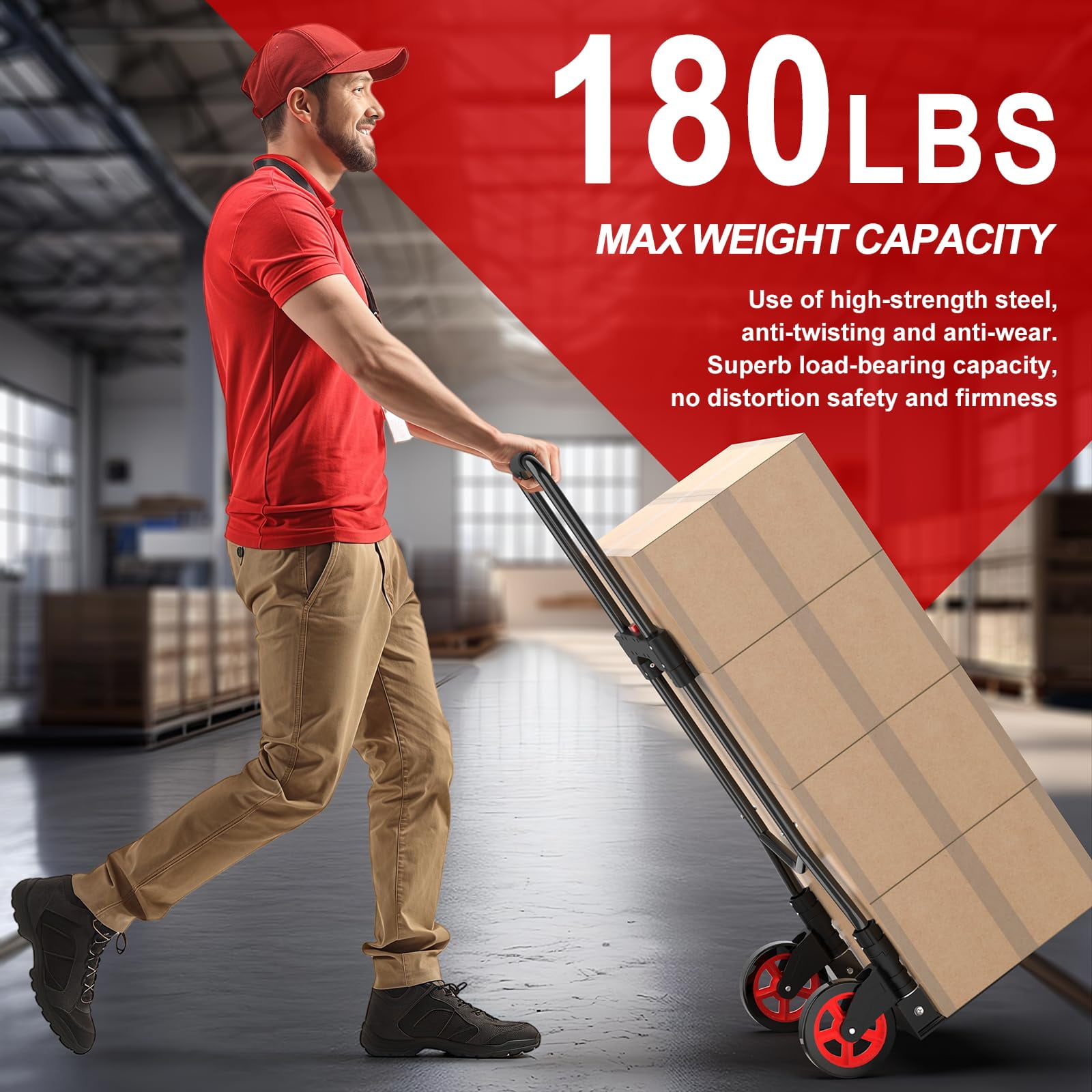 Yacona Heavy-Duty Folding Hand Truck, Foldable Dolly Cart with Wheels, 180 Lbs Capacity Steel Collapsible Luggage Cart, for Furniture Moving Travel Shopping Airport Office