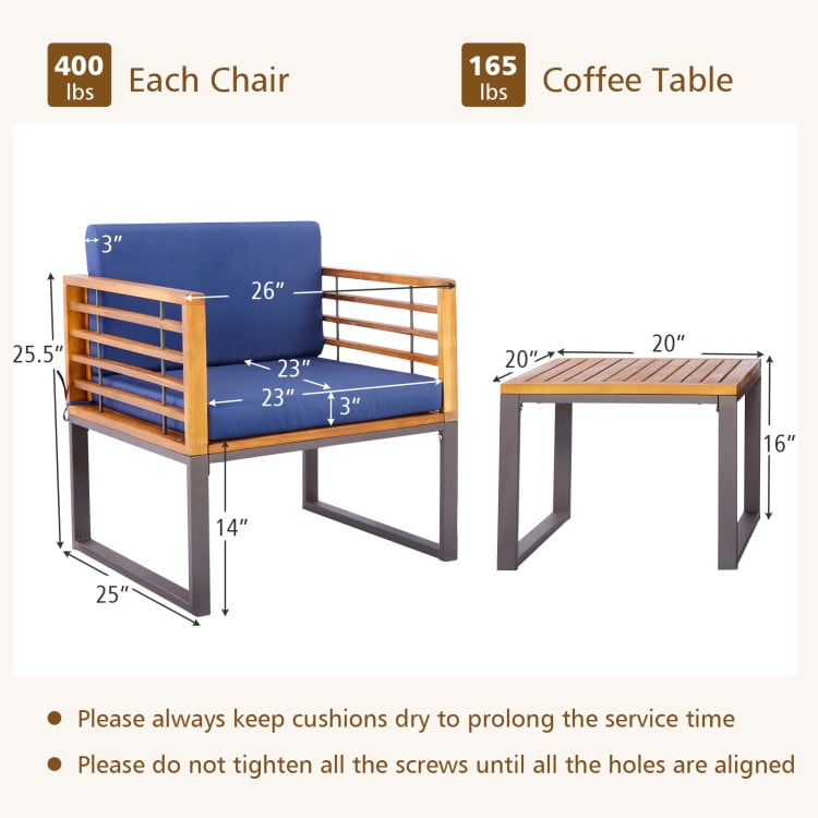 Aimee Lii 3 Pieces Patio Acacia Wood Conversation Set with Cushioned Armchairs, Patio Table and Chairs Set, Outdoor Patio Set, Navy Aimee Lii 3 Pieces Patio Acacia Wood Conversation Set with Cushioned Armchairs, Patio Table and Chairs Set, Outdoor Patio Set, Navy
