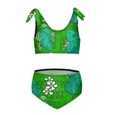 Tiki Garden Wall - Green Girl s 2 Piece Bikini Set Beach Sport Swimsuit Swimwear 8-10Y130cm