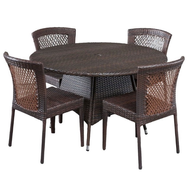 Noble House Bertha 5 Piece Outdoor Dining Set in Brown