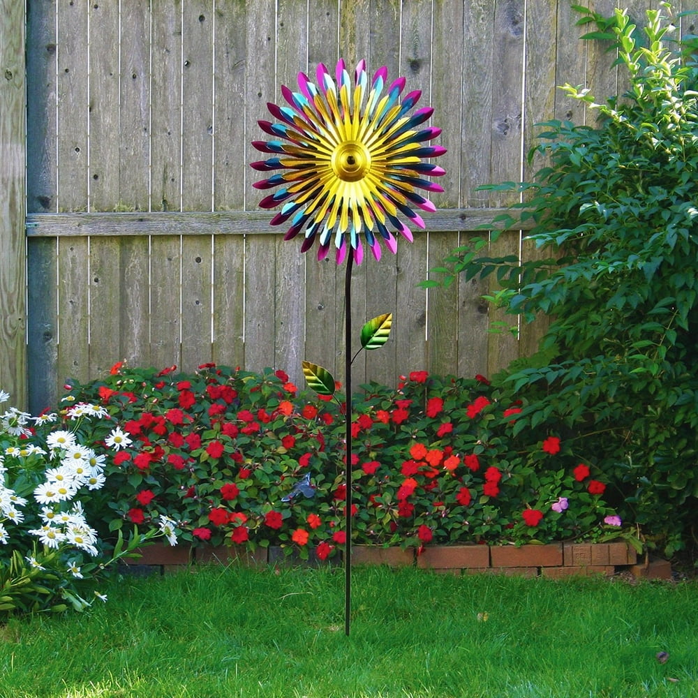 Alpine Corporation 47Inches Tall MultiColor Metal Daisy Wind Spinner