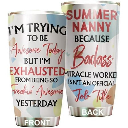 

Awesome Miracle Worker Summer Nanny Tumbler Stainless Steel 20oz Funny Gifts Bulks For Office Women Men Work Friends Coworker Driking Coffee Cup For Birthday Christmas Summer Nanny