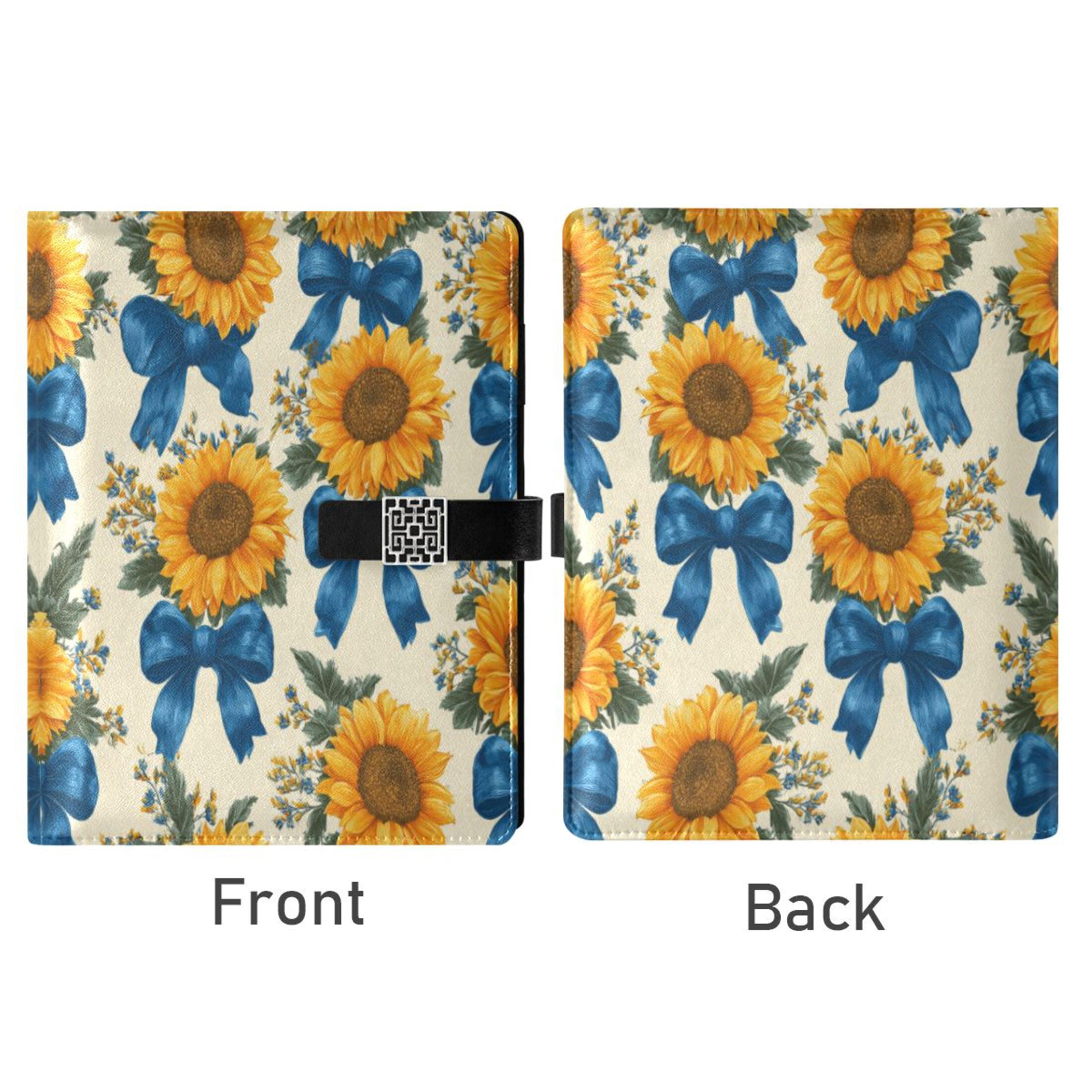 Leather Planner Leather Notebook Notebook Journal Binder Design Pen Pocket Design Convenient for Storage Sunflowers and Blue