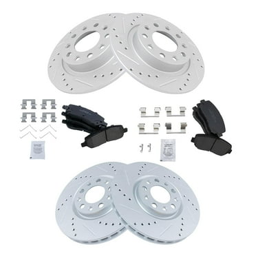 TRQ Front and Rear Performance Brake Pad & Rotor Kit Brake Pads Brake Rotors Set Ceramic Premium G-Coated Fits Select 2013-2016 Dodge Dart