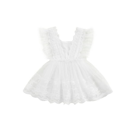 

Calsunbaby Infants Baby Girls Casual Dress White Square Collar Sleeveless Lace Hem One-piece Skirt