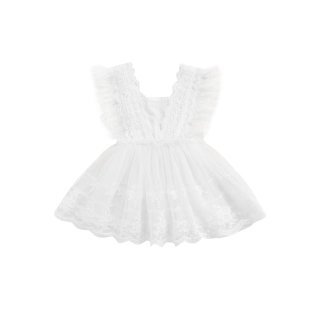 Xingqing Robe d'Été Princesse pour Bébé Fille à Volants en Dentelle Sans Manches à Imprimé Floral Robe Trapèze Courte Blanche 12-18 Mois