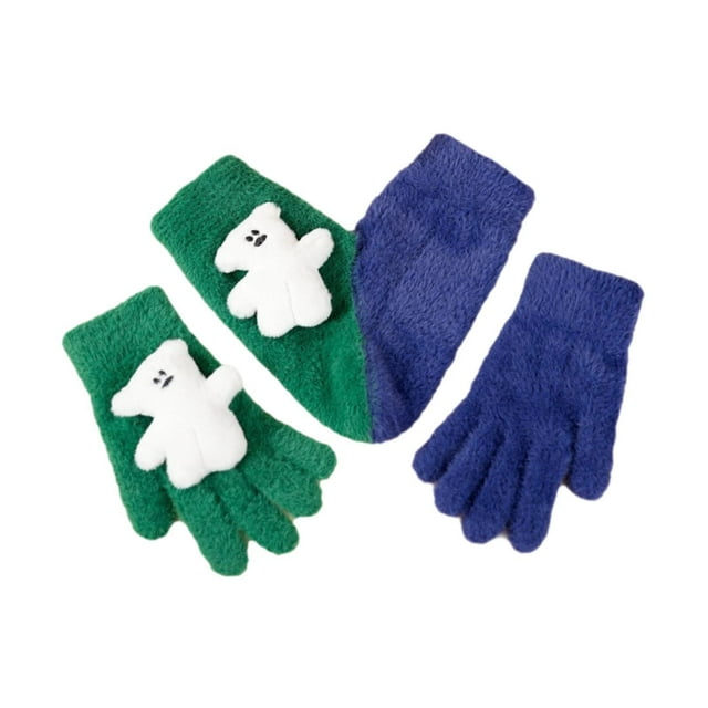 Guantes gruesos y cálidos de felpa para parejas, guantes de dedo completo Verde Azul
