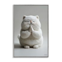 Stupell Industries Fluffy Praying Cat Animals & Insects Painting Gray Framed Art Print Wall Art, 16 x 24