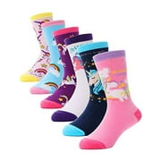 Girls Fashion Cotton Crew Cute Unicorn Shorty Socks 6 Pack (Unicorn-2, 5-8 Years Old)