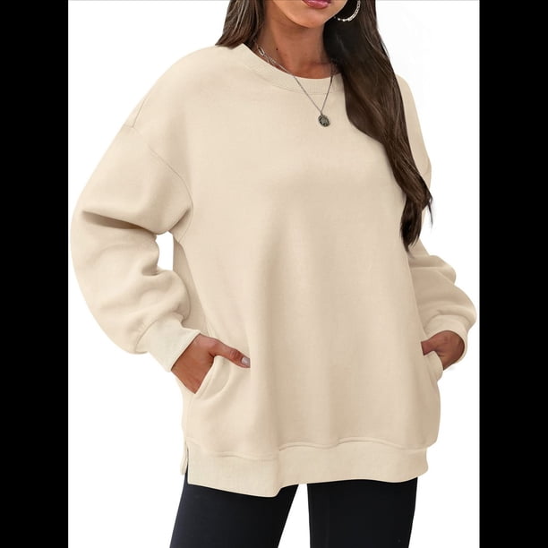 Sudadera de Gran Tamaño para Mujer, Cuello Redondo, Larga, Jersey de , Ropa de Moda de Otoño con Bolsillo Albaricoque S