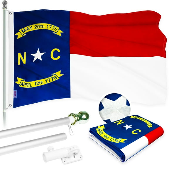 G128 - 6 Feet Tangle Free Spinning Flagpole (Silver) North Carolina Flag Brass Grommets Embroidered 3x5 ft (Flag Included) Aluminum Flag Pole