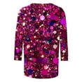 thumbnail image 5 of Royisotas Sequin Womens Plus Tops Hot Pink Casual Summer 3/4 Sleeve Shirts Loose Fit Fashion Blouses Crew Neck TShirts, 5 of 5