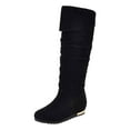 thumbnail image 4 of Rokment Women's Winter Fall Slouchy Hidden Wedges Knee High Boots Fashion Suede Fold over Mid Calf Dress Tall Boots, 4 of 5