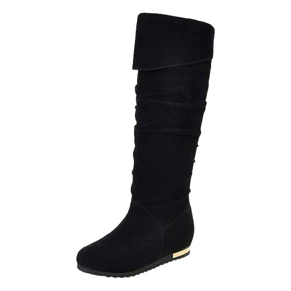 YLYL Women's Suede Knee High Boots Round Toe Low Heel Fashion Casual Slip on Fall Winter Boots