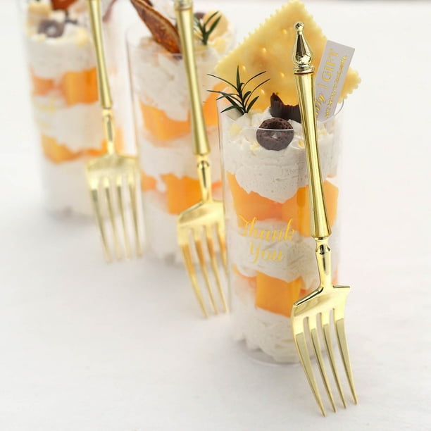 Efavormart 24 Pack | 6" Gold Glittered European Style Plastic Forks With Roman Column Handle ...
