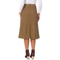 thumbnail image 3 of Womens Corduroy Midi Skirt High Waist A-Line Split Front Casual Fall Winter Long Skirts with Pockets L Brown, 3 of 6