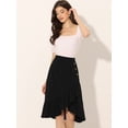 thumbnail image 2 of Falda asimétrica con dobladillo con volantes de color sólido y cintura alta con decoración de botones para mujer Negro XS, 2 of 6