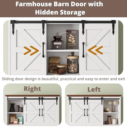 IRONCK 72" Farmhouse Kitchen Pantry Cabinet With Microwave Stand & Charging Station, White