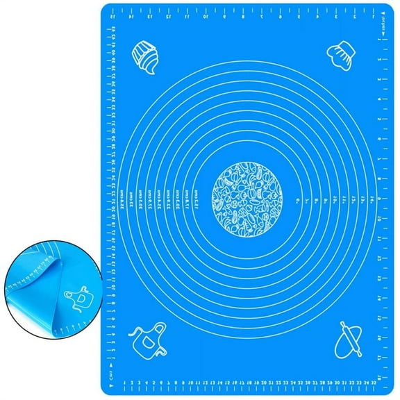 1 Pcs Kitchen Silicone Baking Mat,Heat Resistance Table Pad,Anti Stick Dough Rolling Mat,Non Slip Pastry Mat with Measurements,Reusable Counter Mat,for Home Bakery (Blue)