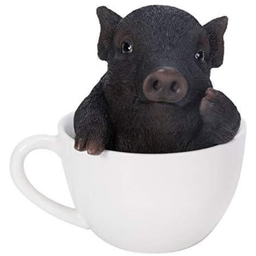 Ebros Gift Réaliste Regard Cochon Noir Tasse à Thé en Résine Statue de Figurine