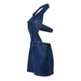 thumbnail image 4 of Coduop Women Backless Jean Dresses Button Halterneck Sleeveless Lapel Denim Mini Dress, 4 of 9