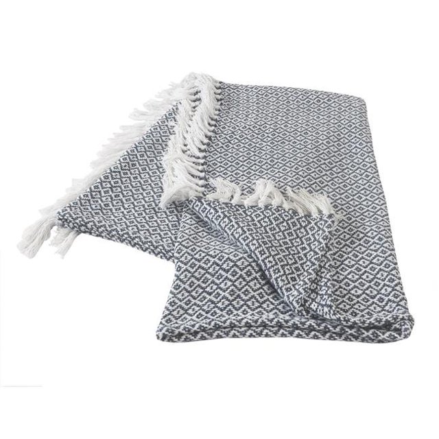 LR Resources THROW80180BUW4250 Diamonds Fringe Throw Blanket, Blue & Ivory - Rectangle