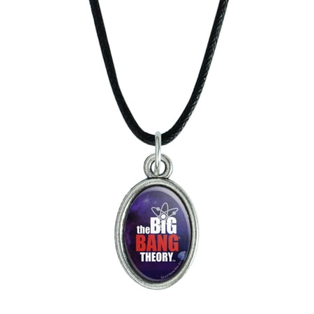 The Big Bang Theory Logo Antiqued Oval Charm Pendant with Black Satin Cord