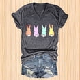 thumbnail image 2 of Shirts for Women Pastel Bunnies Print V Neck T Shirt Soft Stretch Polyester Spandex Casual Short Sleeve Easter Top L Size Spring Summer Womens Tops, 2 of 4