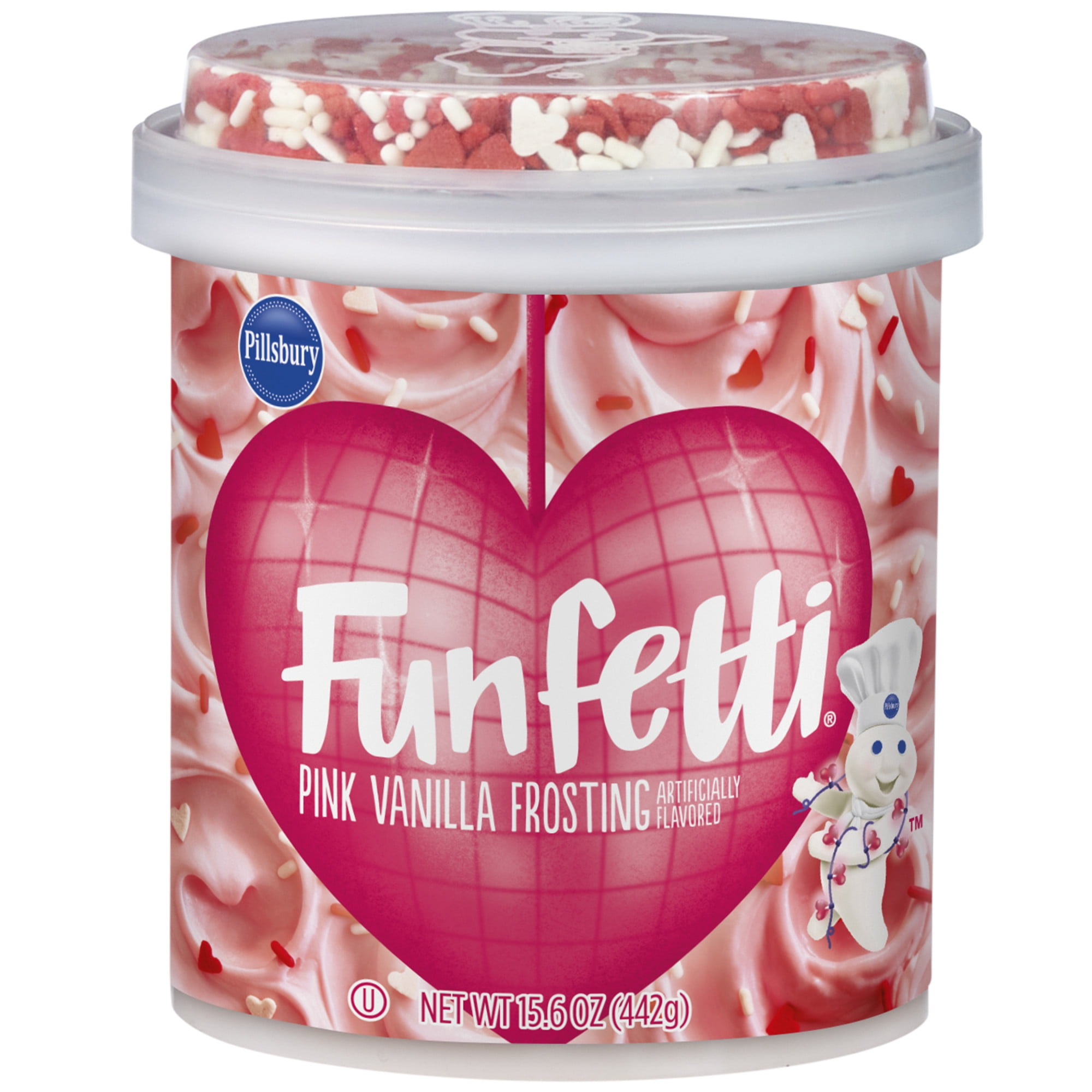 (8 pack) Pillsbury Funfetti Valentine's Day Vanilla Frosting, 15.6 oz Tub