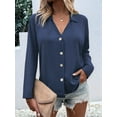 thumbnail image 5 of Women'S Button Down T Shirts 3/4 Sleeve V Neck Tops Casual Summer Ladies Tees Blue XXL, 5 of 7