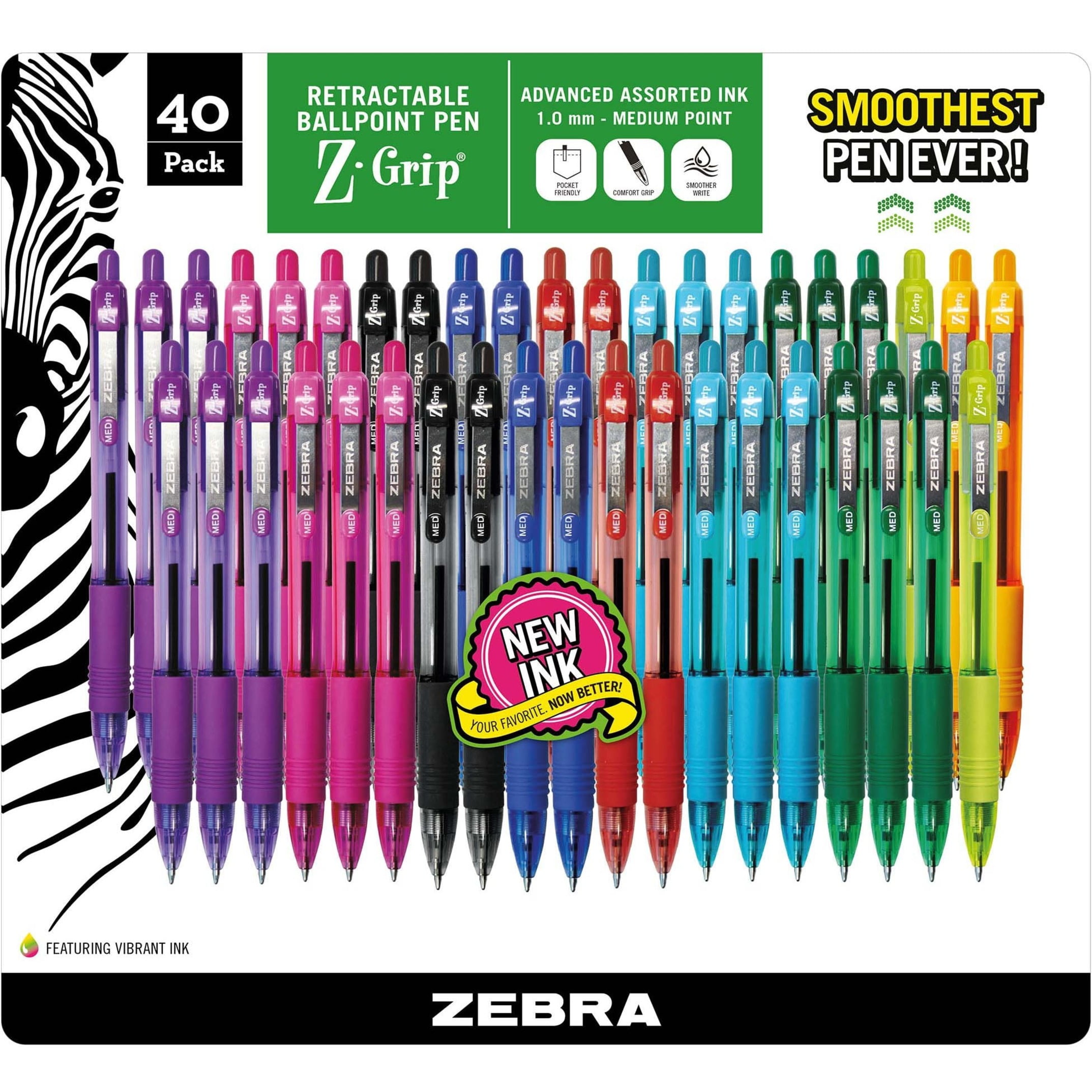 Zebra Pen Z-Grip Retractable Ballpoint 1.0mm Assorted 40pk