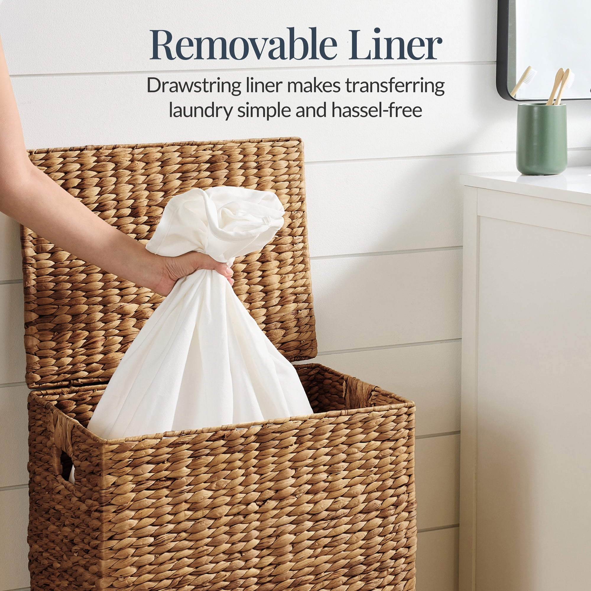 Best Choice Products Large Laundry Hamper w/Lid, Handwoven Laundry Basket, w/ Removable Liner & Handles - Chestnut