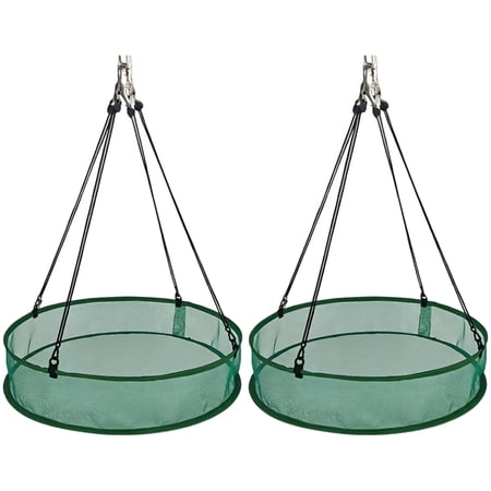 2 Pcs Bird Feeder Tray, 16 in Hanging Platform, Polyester Mesh, Wild Bird Feeding Accessory, Green, Adjustable Ropes, Hooks