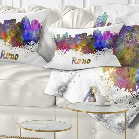 Designart Reno Skyline - Cityscape Throw Pillow - 12x20