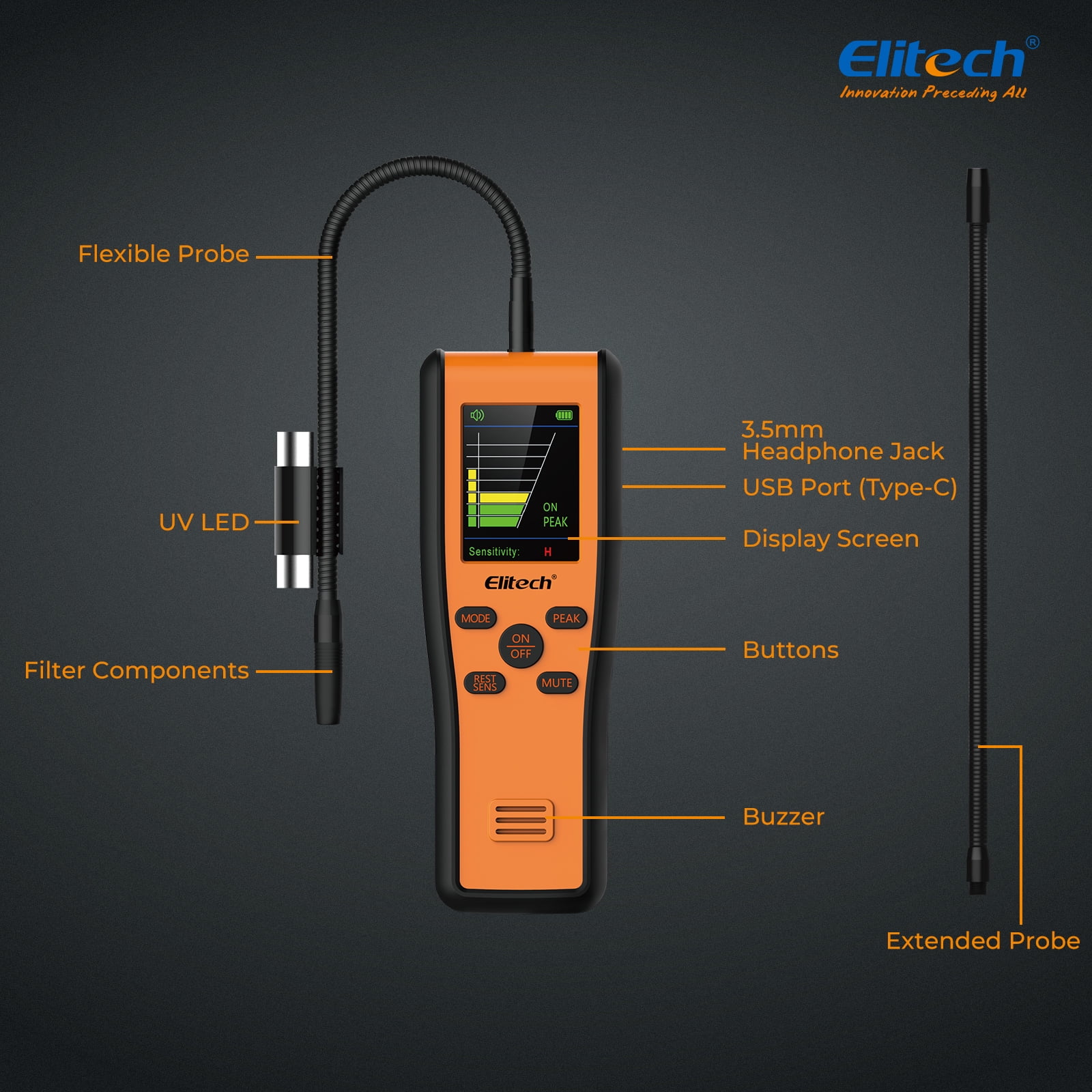 Elitech IR-200 Infrared & Heated Diode Refrigerant Leak Detector for Air Conditioner and Automotive Repair