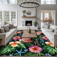 thumbnail image 4 of Summer Tropical Washable Living Room Rugs 5'x8', Flowers Shells Starfish Black Background Low Pile Throw Large Area Rug Non-Slip Sturdy Edge Binding Carpet for Living Room Kitchen Office, 4 of 9