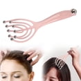 thumbnail image 2 of Masajeador de material cuero cabelludo con 9 cabezas de material acero, garra de con rodillo para el dolor portátil de mano, relajante para el estrés, Rosado, 2 of 9