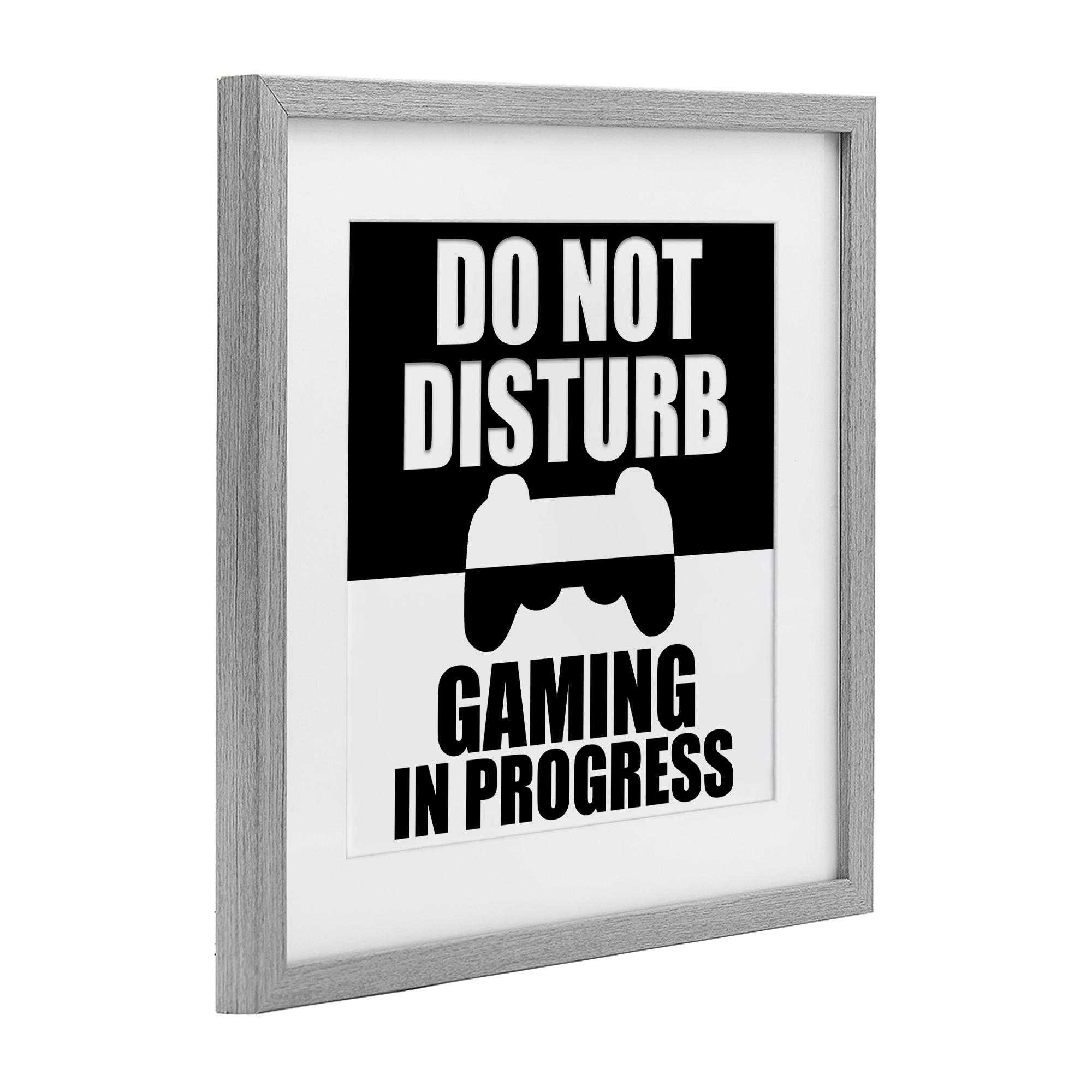 Do Not Disturb Minimal Gamer Gray Framed Print Under Glass, design by Kim Allen