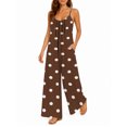 thumbnail image 2 of Women'S Brown Polka Dots Jumpsuits Sleeveless Spaghetti Strap Loose Baggy Wide Leg Overalls Romper, 2 of 6