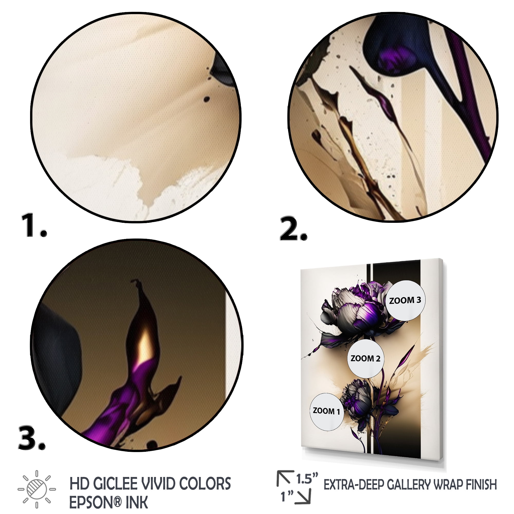 Designart Puple Peony Flower On Abstract Paint IV Canvas Wall Art