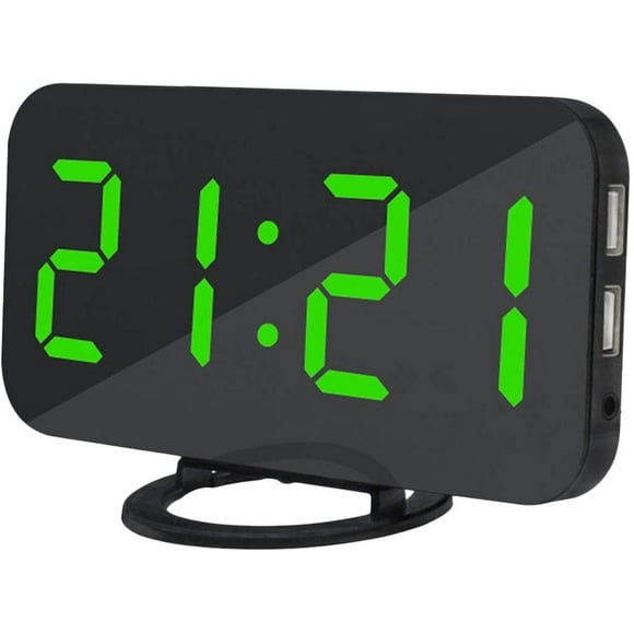 Réveil numérique,Horloge de Surface Miroir 6.2IN Affichage LED avec Deux Ports de USB,Mode gradateur Automatique,Horloge Murale de Bureau avec Fonction Snooze avec veilleuse à Pile Bouton