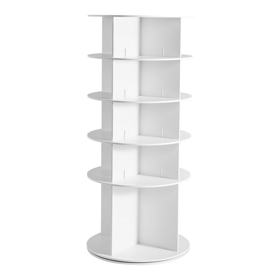 KFFKFF 5-Tier Rotating Shoe Rack Tower, 360° Spinning Organizer, Freestanding Round Carousel Storage for Shoes, Ideal for Bedroom, Living Room, Entryway, Closet, White