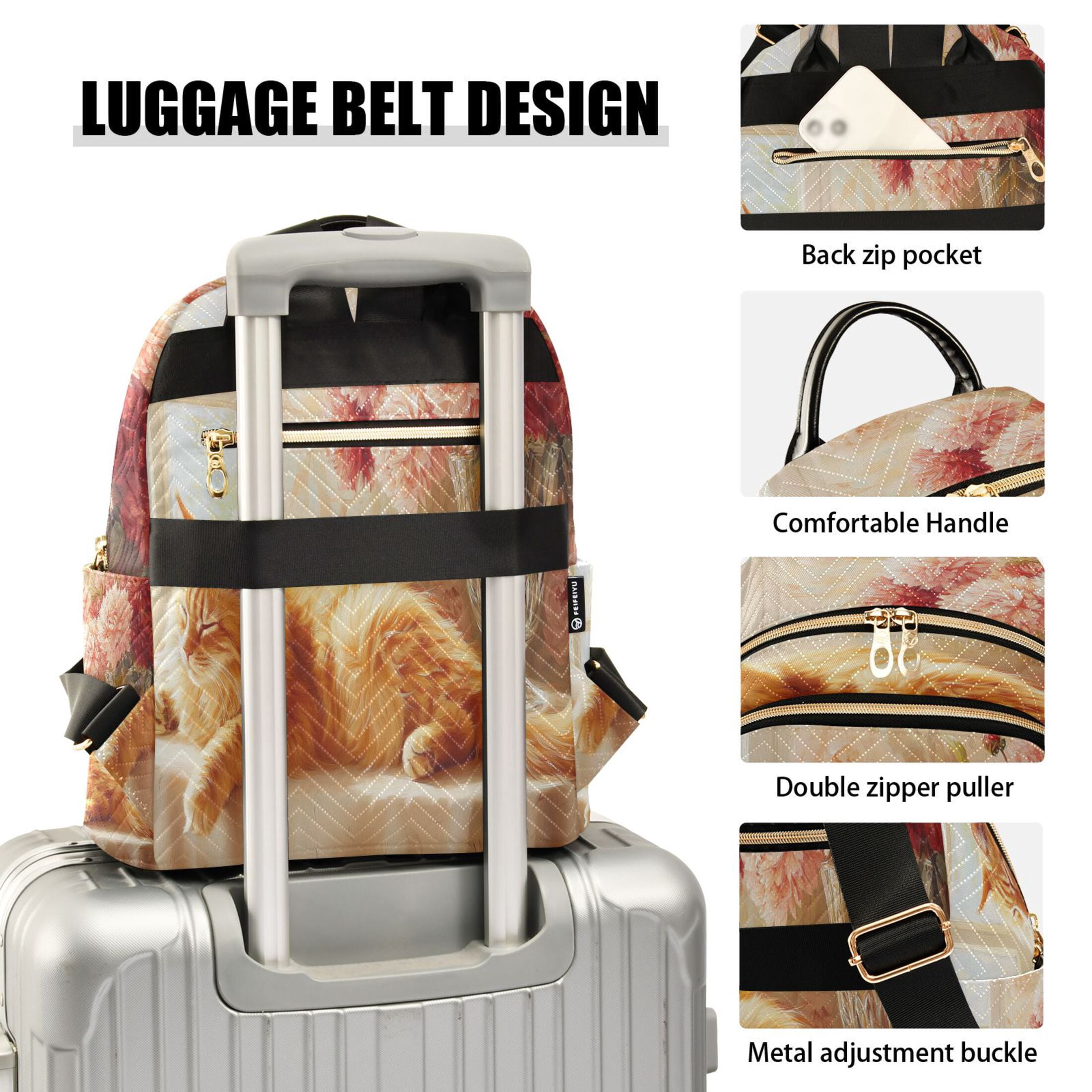 Casual Cat Sleeping Beside Flowers Backpack for School,College and Travel, Water Resistant Bookbag,