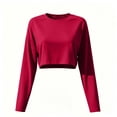 thumbnail image 4 of Enjoytime Sweatshirt for Women Casual Trendy Solid Long Sleeve Crop Top Fall Fashion Comfy Crew Neck Sweatshirts, 4 of 6