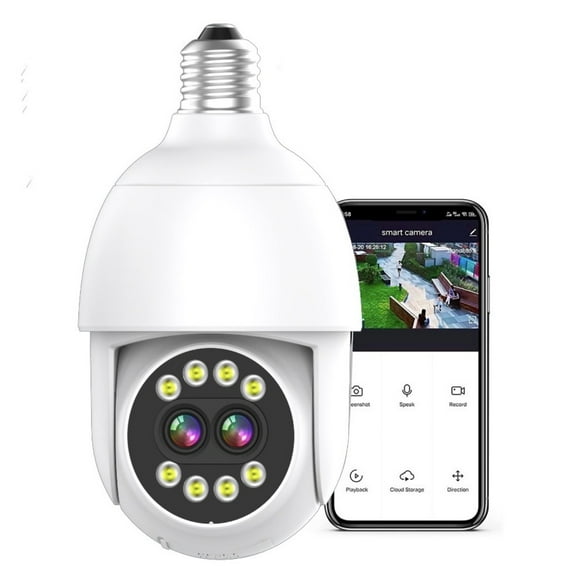 Light Bulb Security Camera Double lens 2K Resolution ,IP65  2.4GHz WiFi Light Socket Security Cameras, 360° Pan/Tilt Human Motion Detection Alarm Color Night Vision Works with Alexa