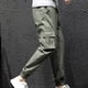 thumbnail image 5 of Pantalones largos para hombre, informales, lisos, con bolsillo, cintura elástica, para exteriores, con cordón ajustable, para trabajo, 5 of 6