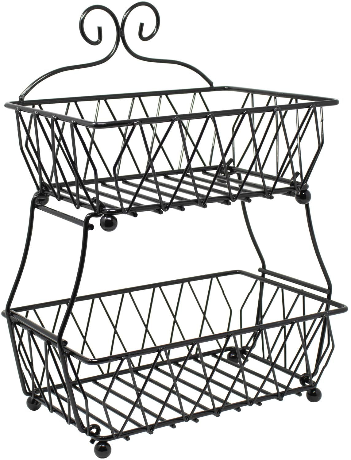 Fruit Basket Display Stand, 2-Tier, Counter Storage Antique Metal