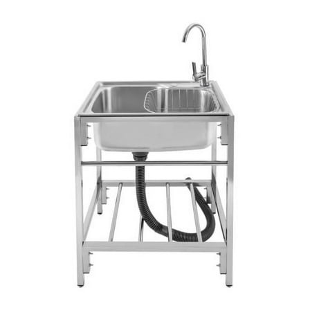 24x18x30" 202 Stainless Steel Single Bowl Kitchen Sink Basin w/ Faucet   Stand