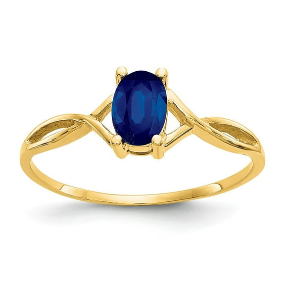 14K Yellow Gold Ring Band with Stones (09) September Sapphire Oval Blue